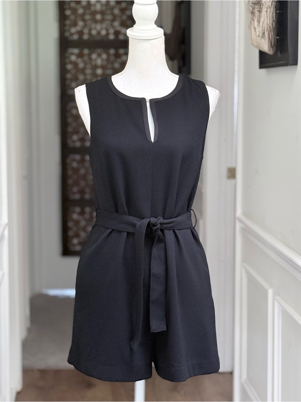 Victoria Beckham for Target Black Romper S Belted Keyhole Sleeveless One Piece - Picture 3 of 14